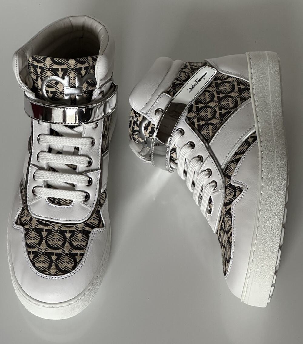NIB Salvatore Ferragamo Women's High Top Sneakers White/Beige 10.5 US 0751247 IT